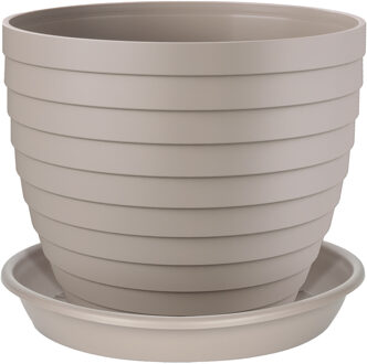 Juypal Hogar Plantenpot/bloempot Florenzia met onderschaal - D30 x H26 cm - taupe - kunststof