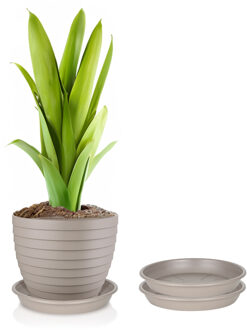 Juypal Hogar Plantenschotel - 2x - taupe - kunststof - Dia 15 cm - onderschotel/opvangschaal