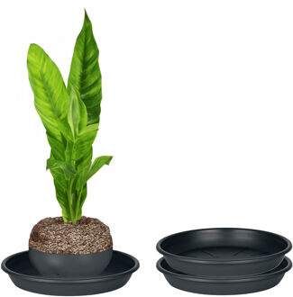 Juypal Hogar Plantenschotel - 2x - zwart - kunststof - Dia 20 cm - onderschotel/opvangschaal