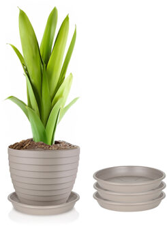 Juypal Hogar Plantenschotel - 3x - taupe - kunststof - Dia 15 cm - onderschotel/opvangschaal