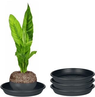 Juypal Hogar Plantenschotel - 3x - zwart - kunststof - Dia 15 cm - onderschotel/opvangschaal