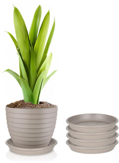 Juypal Hogar Plantenschotel - 4x - taupe - kunststof - Dia 20 cm - onderschotel/opvangschaal