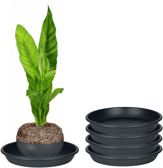 Juypal Hogar Plantenschotel - 4x - zwart - kunststof - Dia 20 cm - onderschotel/opvangschaal