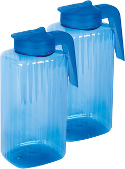 Juypal Hogar Schenkkan/waterkan met deksel - 2x - blauw - 2,2 liter - kunststof - L15 x H24 cm
