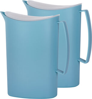 Juypal Hogar Schenkkan/waterkan met deksel - 2x - blauw - 2 liter - kunststof - L20 x H23 cm