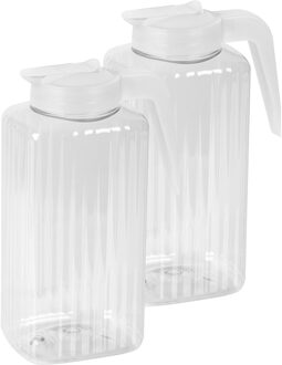 Juypal Hogar Schenkkan/waterkan met deksel - 2x - wit - 2,2 liter - kunststof - L15 x H24 cm