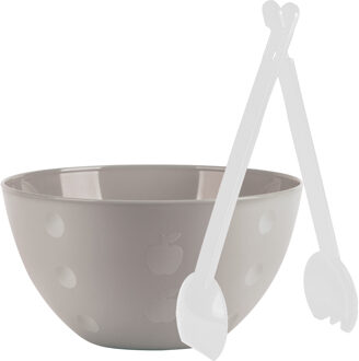 Juypal Hogar Serveerschaal/slakom - beige - kunststof - 26 cm - met sla bestek/couvert