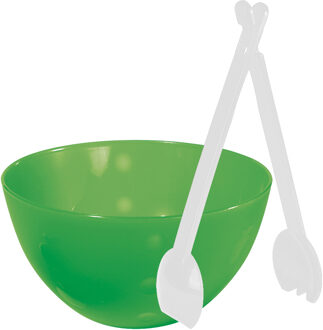 Juypal Hogar Serveerschaal/slakom - groen - kunststof - 26 cm - met sla bestek/couvert