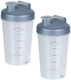 Juypal Hogar Shakebeker/shaker/bidon - 2x - 600 ml - grijs - kunststof