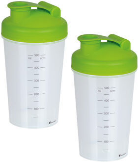 Juypal Hogar Shakebeker/shaker/bidon - 2x - 600 ml - groen - kunststof