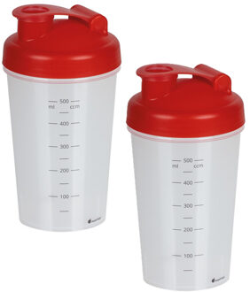 Juypal Hogar Shakebeker/shaker/bidon - 2x - 600 ml - rood - kunststof