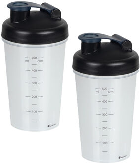 Juypal Hogar Shakebeker/shaker/bidon - 2x - 600 ml - zwart - kunststof