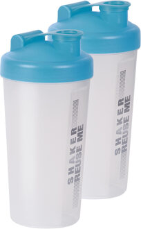 Juypal Hogar Shakebekers/shakers/bidons - 2x - 700 ml - transparant/blauw - kunststof