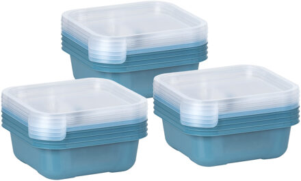 Juypal Hogar Vershoudbakjes/lunchboxen - set van 12x st - 900 ml - blauw/transparant- L16 x B16 x H9 cm