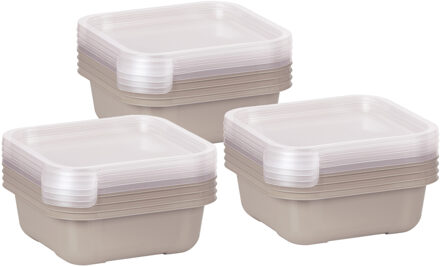 Juypal Hogar Vershoudbakjes/lunchboxen - set van 12x st - 900 ml - taupe/transparant- L16 x B16 x H9 cm