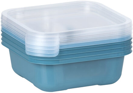 Juypal Hogar Vershoudbakjes/lunchboxen - set van 4x st - 900 ml - blauw/transparant- L16 x B16 x H9 cm