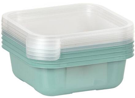 Juypal Hogar Vershoudbakjes/lunchboxen - set van 4x st - 900 ml - groen/transparant- L16 x B16 x H9 cm