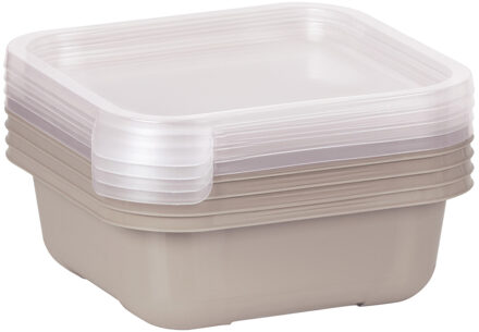Juypal Hogar Vershoudbakjes/lunchboxen - set van 4x st - 900 ml - taupe/transparant- L16 x B16 x H9 cm