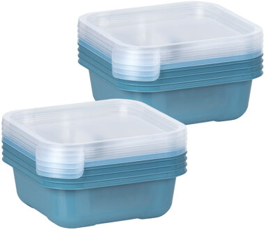 Juypal Hogar Vershoudbakjes/lunchboxen - set van 8x st - 900 ml - blauw/transparant- L16 x B16 x H9 cm