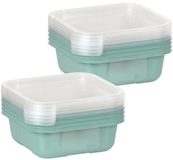Juypal Hogar Vershoudbakjes/lunchboxen - set van 8x st - 900 ml - groen/transparant- L16 x B16 x H9 cm