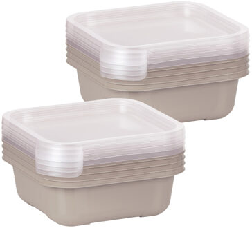 Juypal Hogar Vershoudbakjes/lunchboxen - set van 8x st - 900 ml - taupe/transparant- L16 x B16 x H9 cm