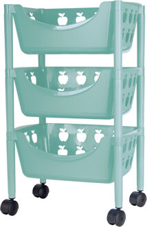 Juypal Keukentrolley met appelmotief - 3-laags - licht groen - kunststof - 45 x 29,5 x 70,5 cm - Opberg trolley