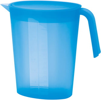 Juypal Schenkkan/waterkan - blauw - 1,75 liter - kunststof - L22 x H20 cm - met deksel - Schenkkannen