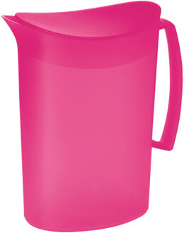 Juypal Schenkkan/waterkan - fuchsia roze - 2 liter - kunststof - L20 x H23 cm - met deksel - Schenkkannen