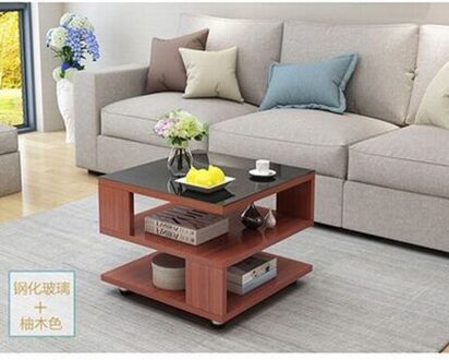 K-STAR Eenvoudige Sofa Kant Salontafel Gehard Glas Mini Thee Tafel Woonkamer Creatieve Vierkante Sofa Tafel Teak met Glass