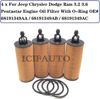 K68191349AB Voor Jeep Chrysler Dodge Ram 3.2 3.6 Pentastar Motorolie Filter + O-Ring Oe # 68191349AA / 68191349AB / 68191349AC 4 stk
