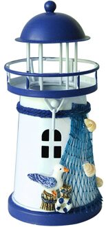 Kaars Houders Mediterrane Vuurtoren Ijzer Kaars Kandelaar Blauw Wit Thuis Tafel Decor Candelabros Decorativos De Velas # Y5