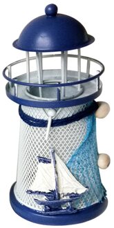 Kaars Houders Mediterrane Vuurtoren Ijzer Kaars Kandelaar Blauw Wit Thuis Tafel Decor Candelabros Decorativos De Velas # Y5