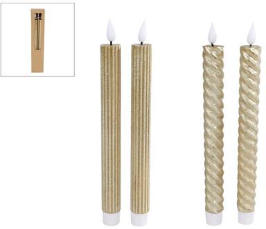 Kaars LED goud 2,4x25cm set a 2 stuks