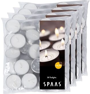 kaarsen 120x stuks witte theelichtjes/waxinelichtjes - 4,5 branduren in zak - Geurloze kaarsen