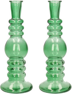 Kaarsen kandelaar Florence - 2x - groen glas - helder - D8,5 x H23 cm - kaars kandelaars