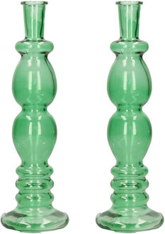 Kaarsen kandelaar Florence - 2x - groen glas - helder - D9 x H28 cm - kaars kandelaars