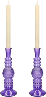 Kaarsen kandelaar Florence - 2x - paars glas - ribbel - D8,5 x H23 cm