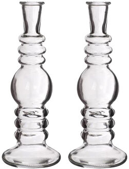 Kaarsen kandelaar Florence - 2x - transparant glas - helder - D8,5 x H23 cm - kaars kandelaars