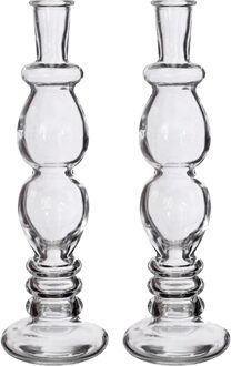 Kaarsen kandelaar Florence - 2x - transparant glas - helder - D9 x H28 cm