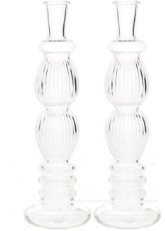 Kaarsen kandelaar Florence -2x- transparant glas - ribbel - D9 x H28 cm