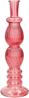 Kaarsen kandelaar Florence - koraal rood glas - ribbel - D9 x H28 cm