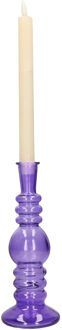 Kaarsen kandelaar Florence - paars glas - helder - D8,5 x H23 cm