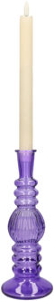 Kaarsen kandelaar Florence - paars glas - ribbel - D8,5 x H23 cm - kaars kandelaars