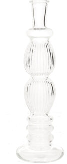 Kaarsen kandelaar Florence - transparant glas - ribbel - D9 x H28 cm - kaars kandelaars