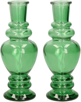 Kaarsen kandelaar Venice - 2x - gekleurd glas - helder groen - D5,7 x H15 cm - kaars kandelaars