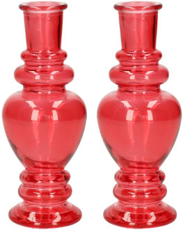 Kaarsen kandelaar Venice - 2x - gekleurd glas - helder koraal rood - D5,7 x H15 cm