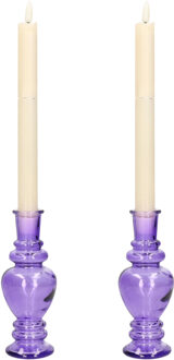 Kaarsen kandelaar Venice - 2x - gekleurd glas - helder paars - D5,7 x H15 cm - kaars kandelaars