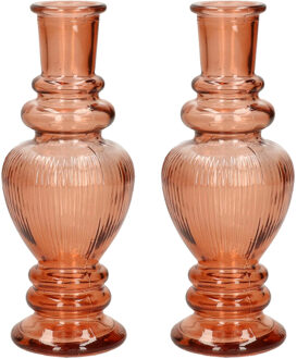 Kaarsen kandelaar Venice - 2x - gekleurd glas - ribbel zacht oranje - D5,7 x H15 cm
