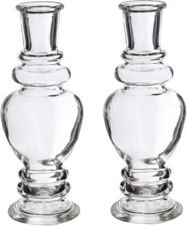 Kaarsen kandelaar Venice - 2x - glas - helder transparant - D5,7 x H15 cm
