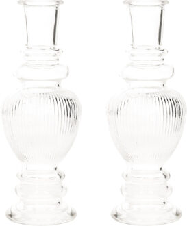 Kaarsen kandelaar Venice - 2x - glas - ribbel transparant - D5,7 x H15 cm